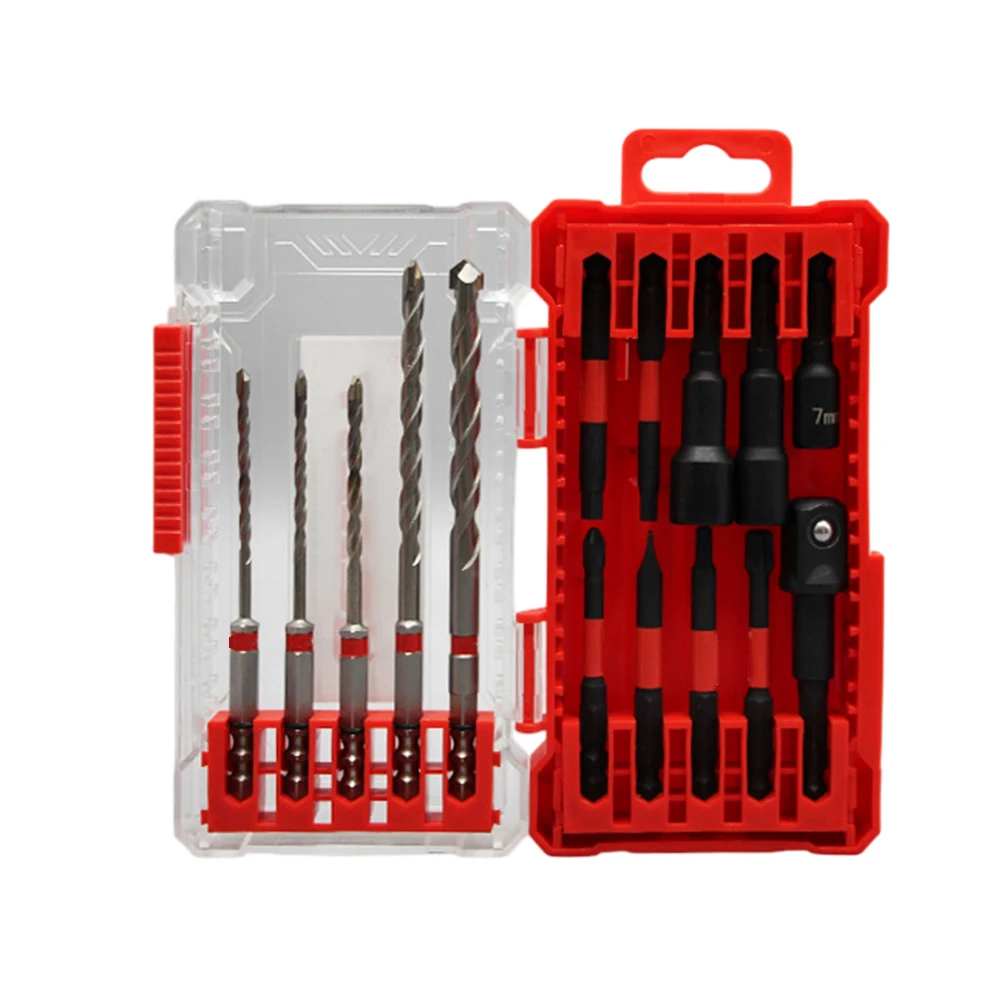 15 Piece Masonry Drill Bit Set With Magnetic Screwdriver And Sockets In Portable Case For Concrete Brick Wall Drilling Tool