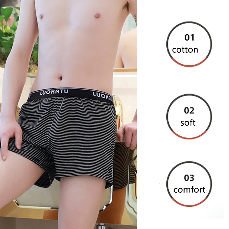 Loose Cotton Briefs Men Boxer Shorts Comfortable Summer Large Size M-3xl Home Sleeping Shorts Boxer Shorts Trend Striped Multi-c