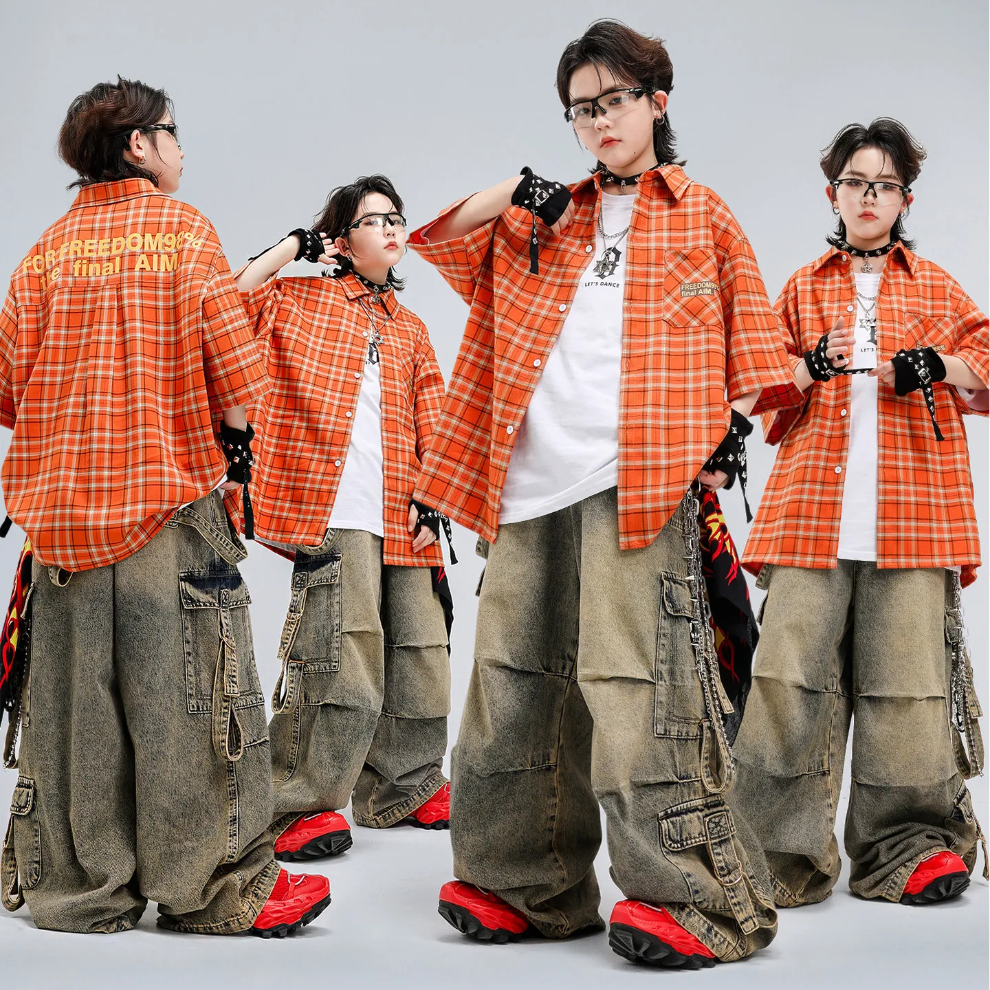 Conjunto de Roupa Infantil Hip Hop Estiloso para Dança Jazz, Moda de Rua para Meninos e Meninas