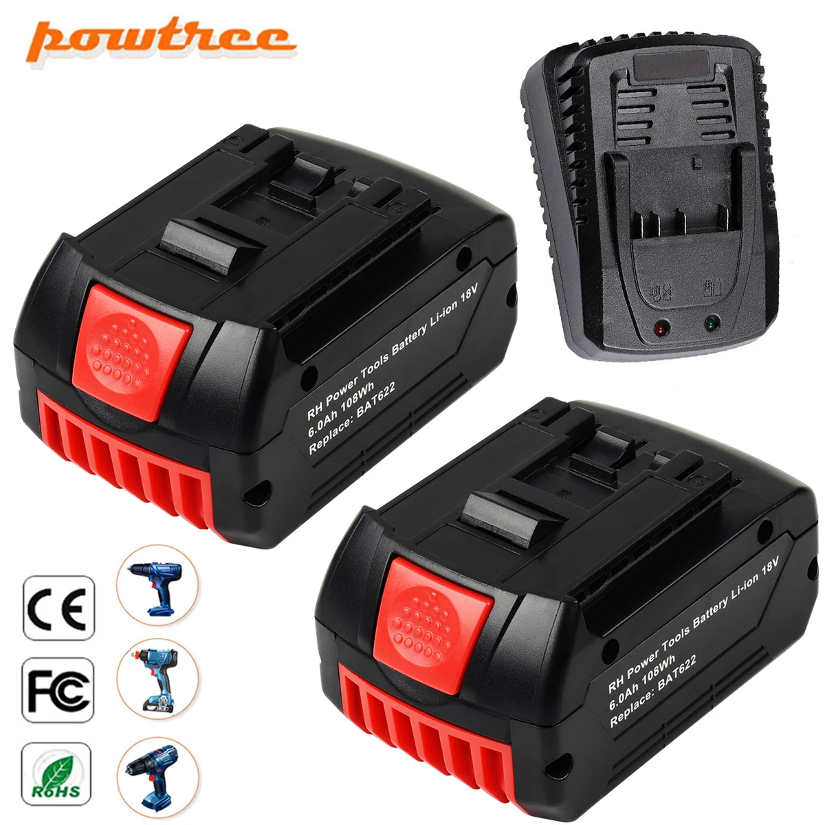 6.0Ah Battery and charger  For Bosch 18V Battery BAT609 BAT610G BAT618 BAT620 BAT622 BAT620 Professional GBA GSB GSR Battery