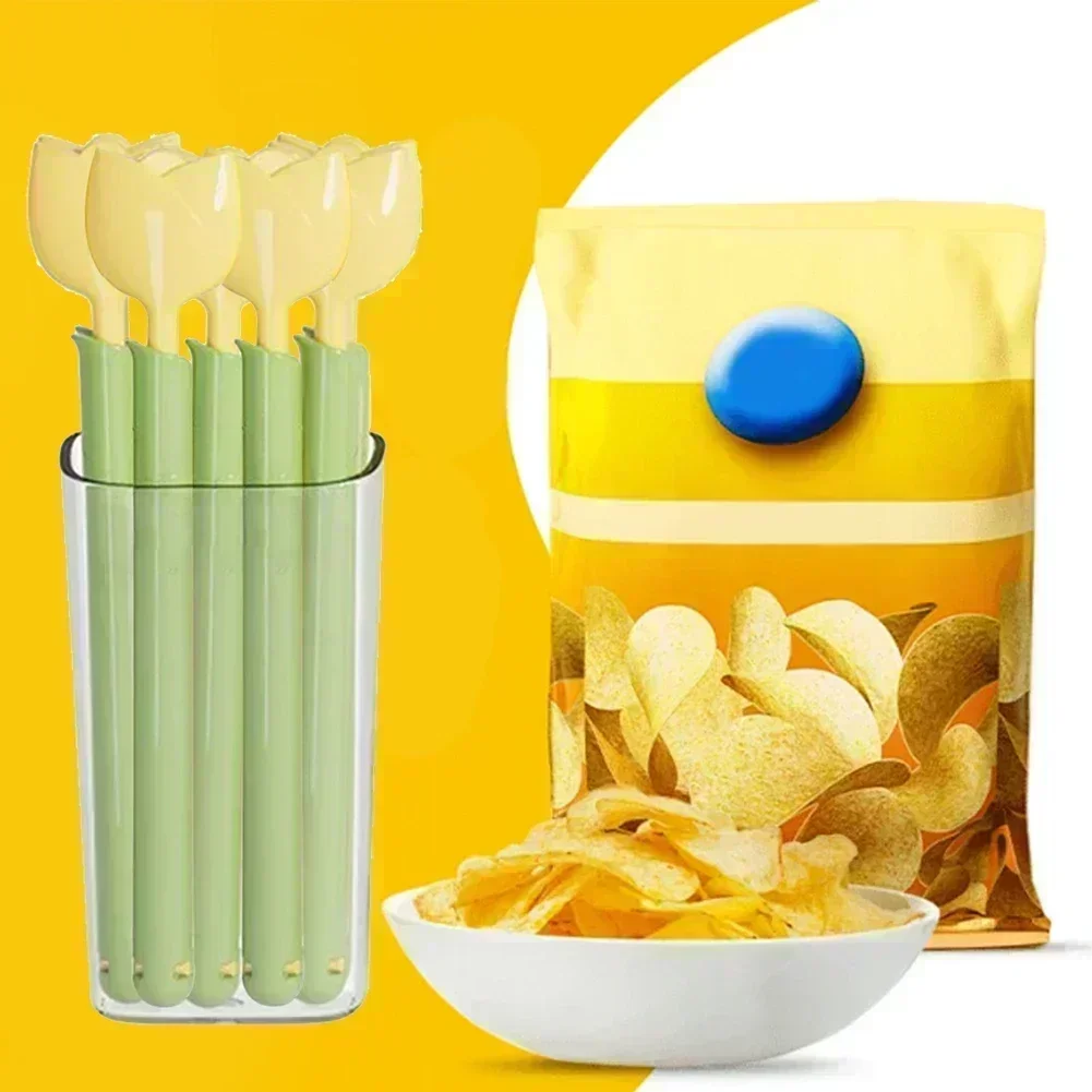 5Pcs Tulip Shaped Bag Clips Portable Food Snack Bread Sealing Clip With Magnetic Storage Box Sealed Clip Kitchen Accessories