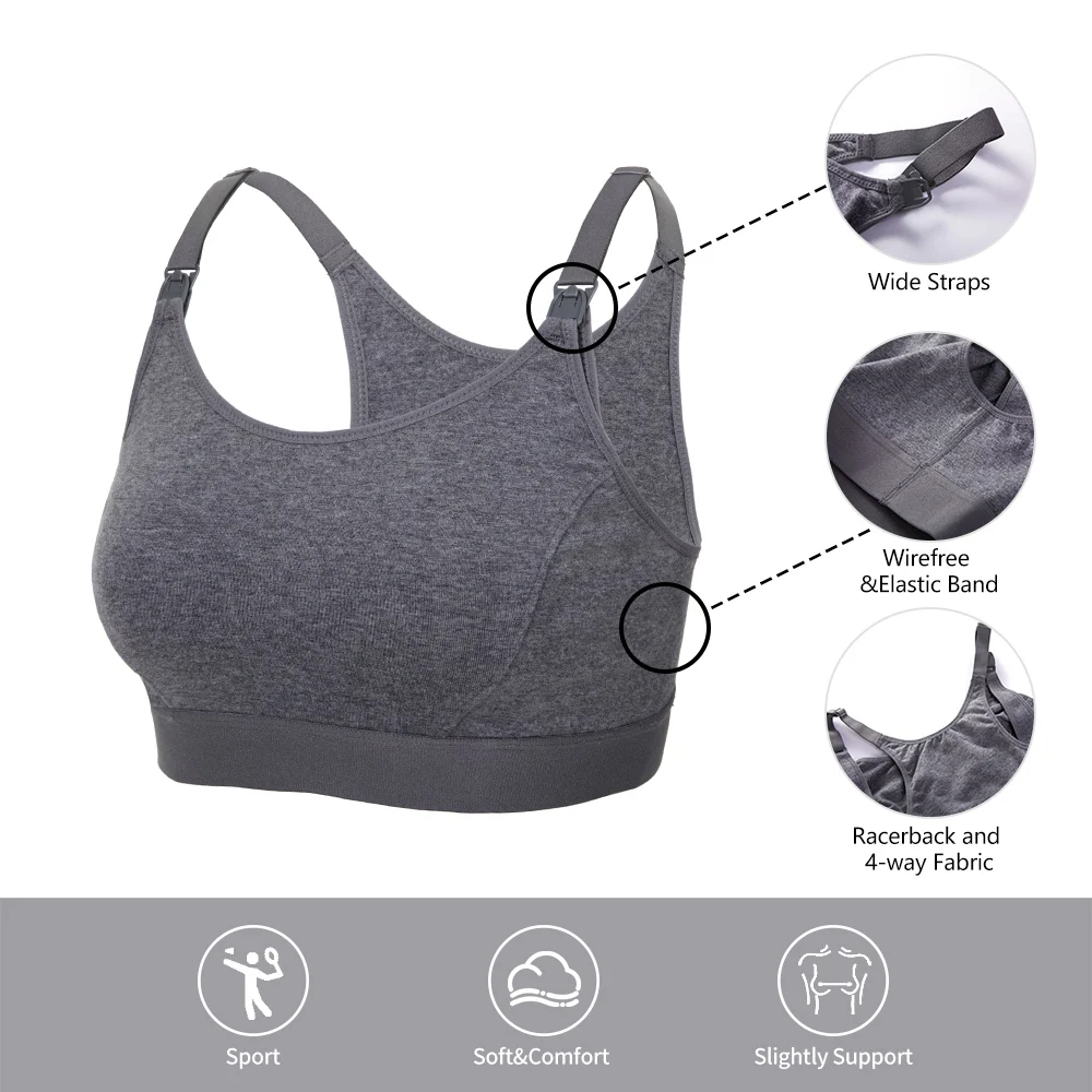 Gratlin Full Cup Maternity Nursing Sport Bra Breastfeeding Women\'s Comfort Cotton Underwear Plus Size Breathable Sportswear Yoga