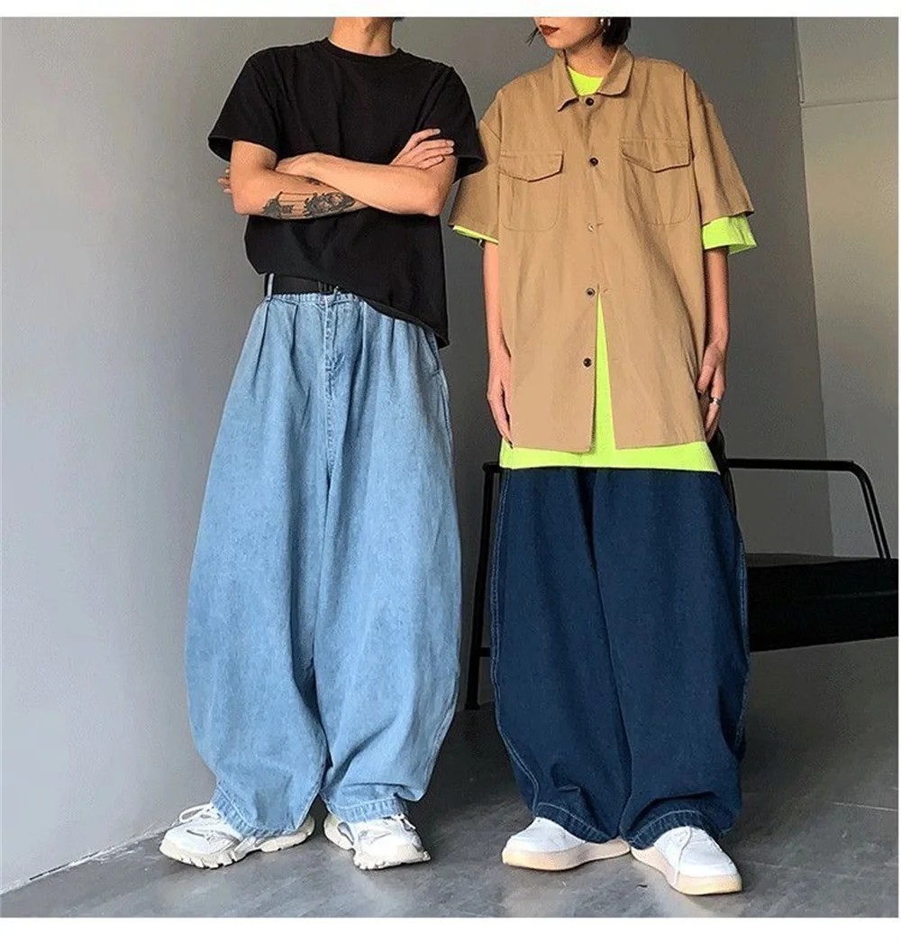 Japanese street fashion brand loose everything with solid color wide leg jeans retro drop daddy pants man