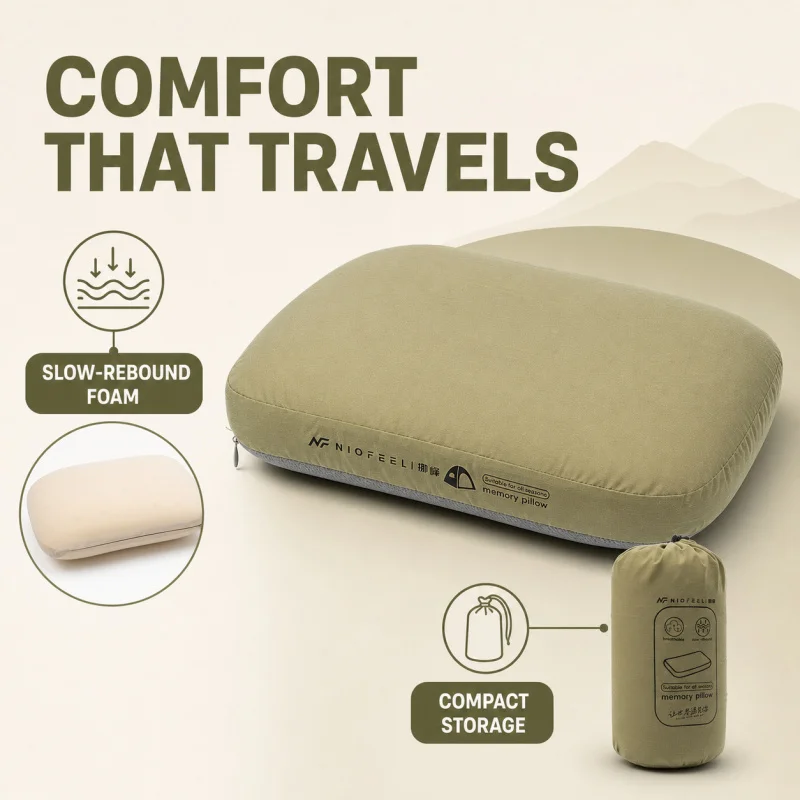 Memory Foam Camping Pillow, Portable Outdoor Travel Pillow With Removable Cover & Storage Bag For Camping Car Hiking