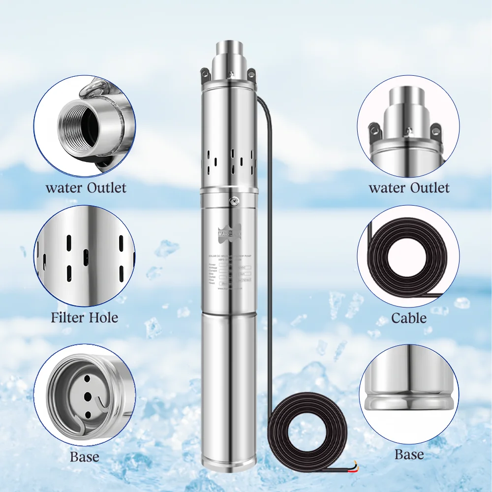 750W 48V DCVolt Solar Deep Well Pump With Built In MPPT Controller Stainless Steel Brushless Solar PV DC Water Pump