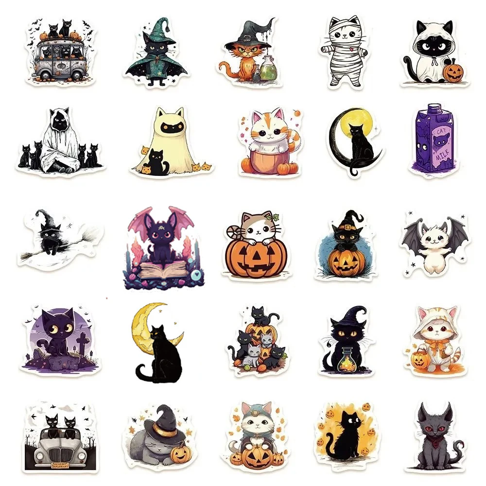 10/30/50pcs Funny Cute Halloween Cat Stickers Cartoon Sticker for Kids Toy Notebook Phone Guitar Laptop Creative Graffiti Decals