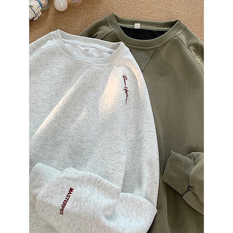 

Мужская толстовка оверсайз в стиле ретро, круглая, без капюшона, для осени и зимы, повседневная, удобная, свободного кроя, уличная одежда