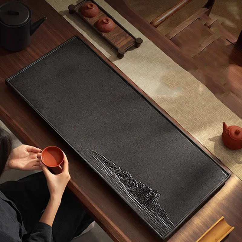 

Black Dining Tea Tray Serving Decorative Luxury Accessories Stone Chinese Kitchen Tea Tray Living Room Bandejas Home Products