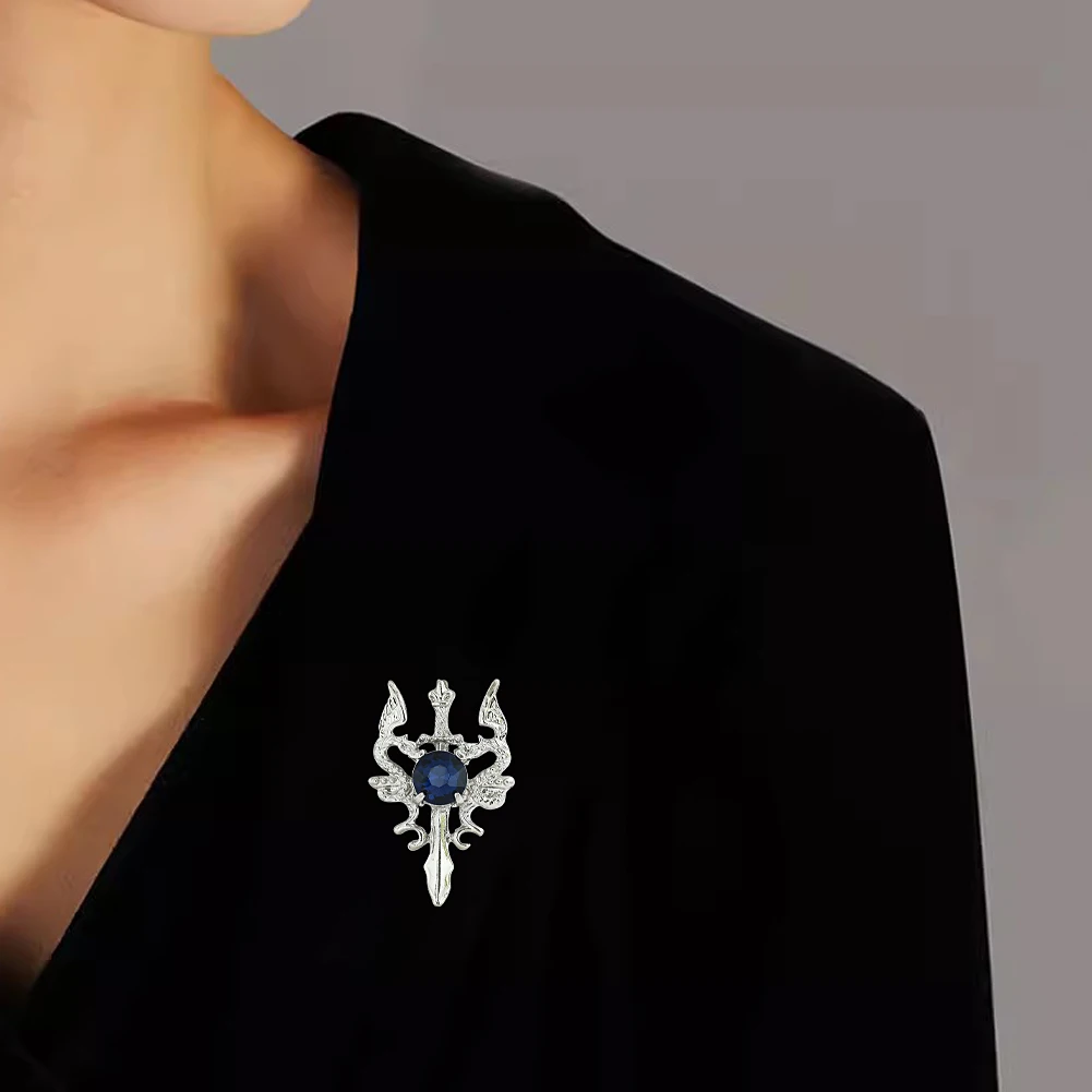 Rhinestone Sword Dragon Pin Brooch Metal Collar Lapel Pins Badge Suit Shirt Corsage Clothes Embellishment Jewelry Accessories