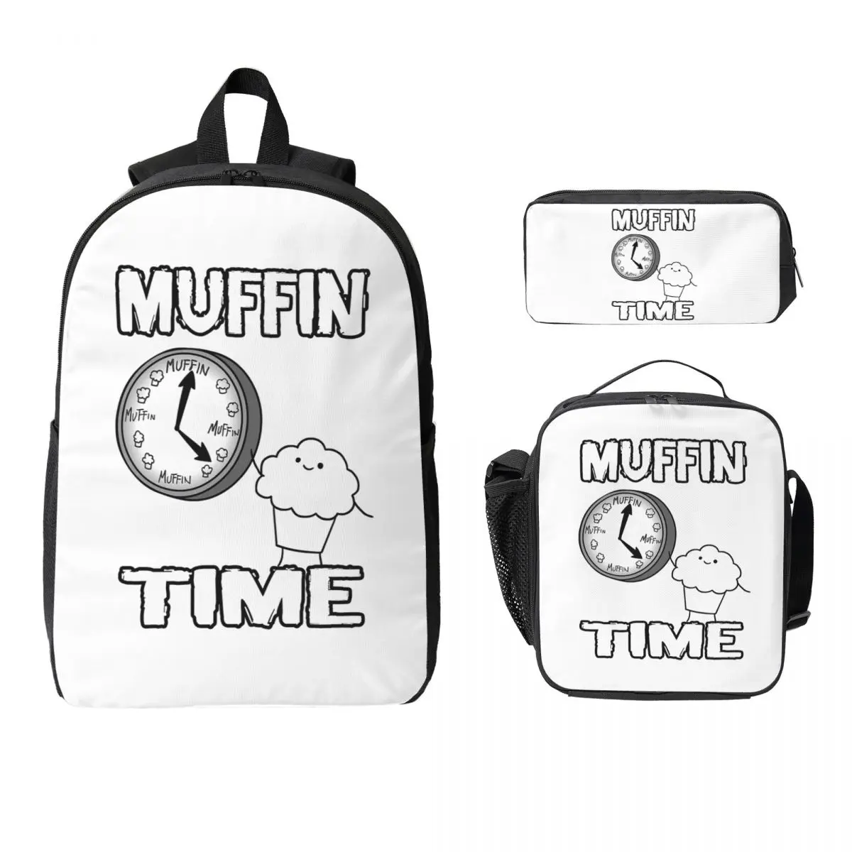 It Is Muffin Time (With Text) Backpack Student BookBag School Bag Laptop Shoulder Bags 3ps Insulated Lunch Bag Pencil Case