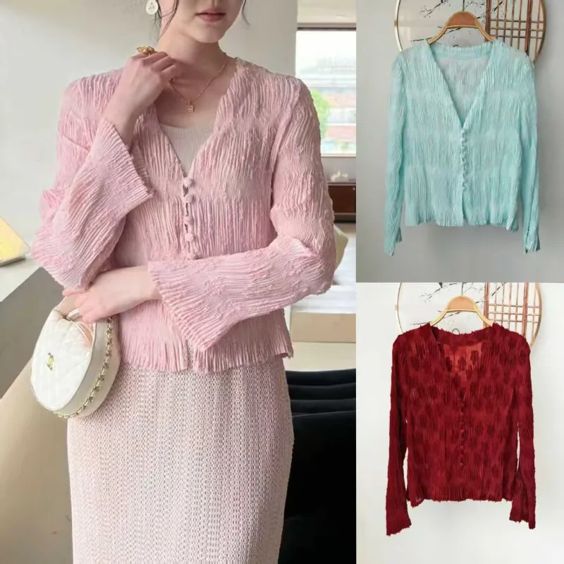 

Плиссированная куртка Miyake, тонкая индивидуальная осень 2023, новинка Miyake, высококачественная плиссированная жаккардовая французская повседневная модная элегантная верхняя куртка