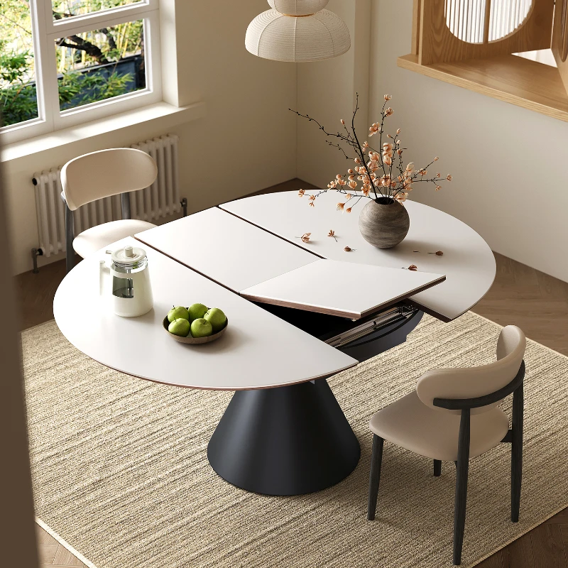 

Slate dining table retractable retro style small apartment folding long table simple household variable round