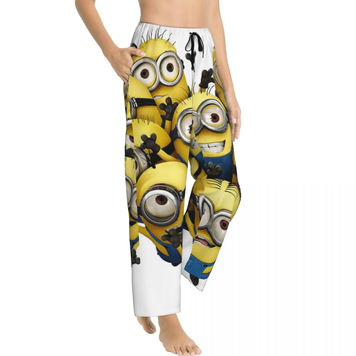 Custom Printed Women's Cartoon Animation Minions Anime Pajama Pants Sleepwear Sleep Lounge Bottoms with Pockets