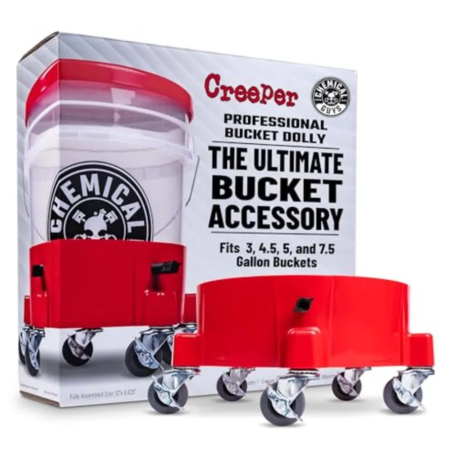 

Creeper Rolling Bucket Dolly - Heavy Duty Mobile Dolly Cart for Car Wash Detailing and Garage Use Features 5 Caster Wheels with