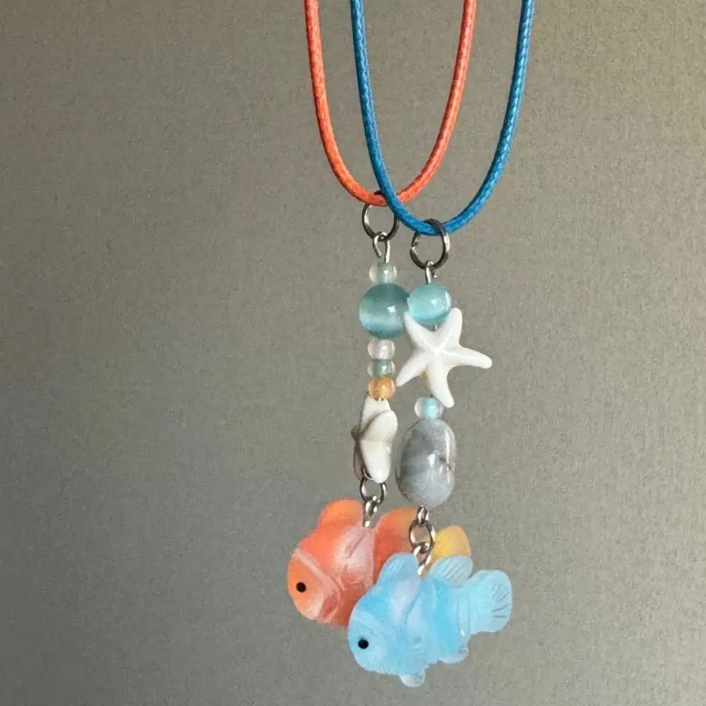 Korean Style Cute Fish Necklace Minority Design Bead Starfish Necklace Charms Jewelry Accessories Resin Ornament Clavicle Chain