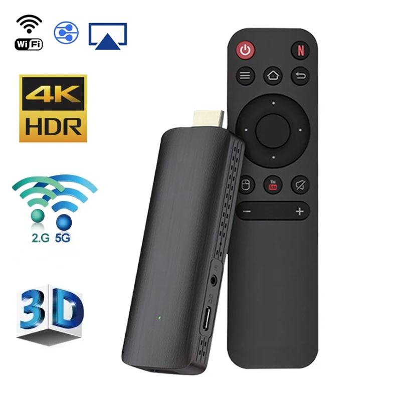 4K Mini TV Stick HD Wireless Network TV Stick TV Box Media Player 2.4G 5.8G Dual Frequency WiFi Streaming Smart Android TV Stick