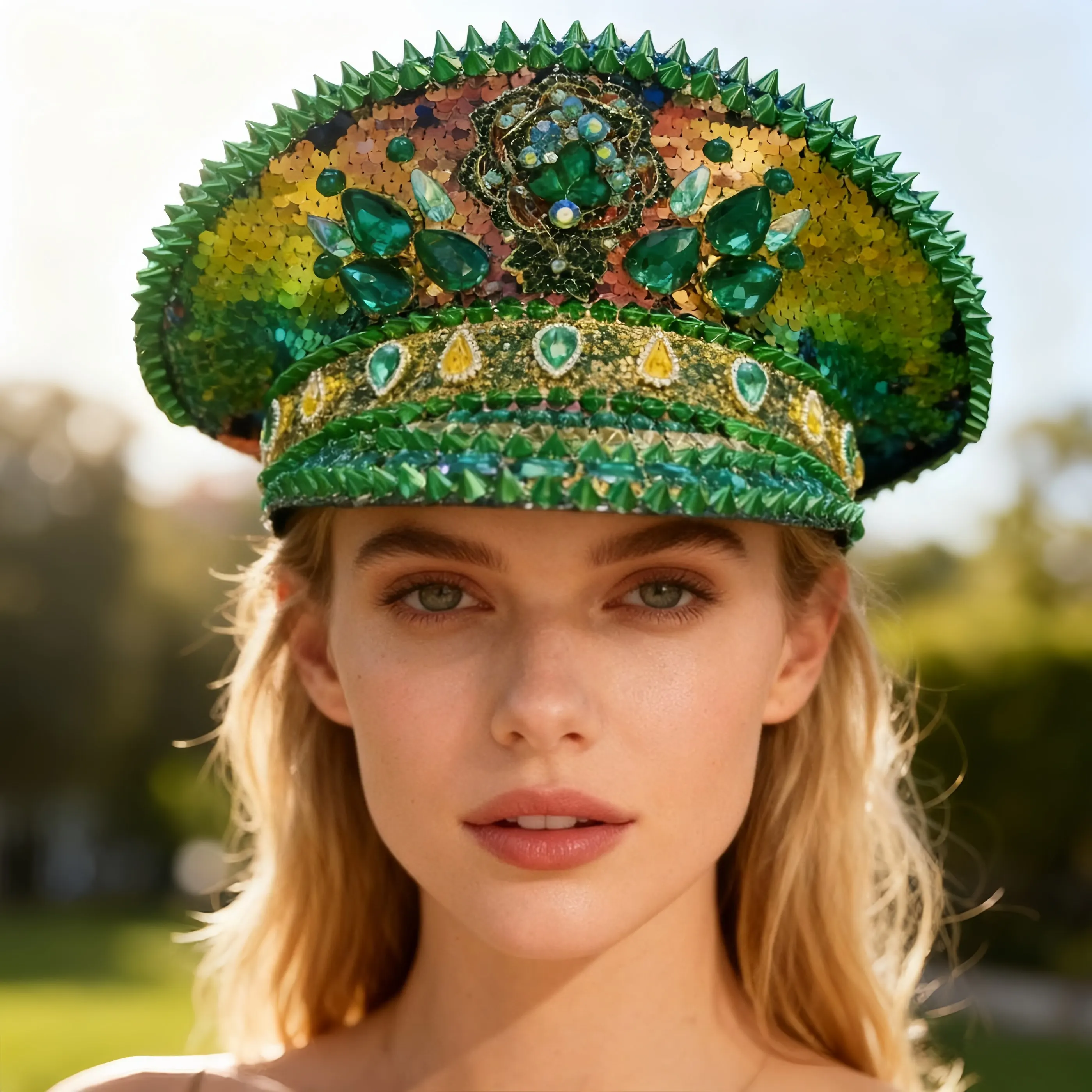 HongLuan Green Rose Cappello da capitano Steampunk con strass per donna festival Burning Man, accessori militari vintage e berretto da uomo