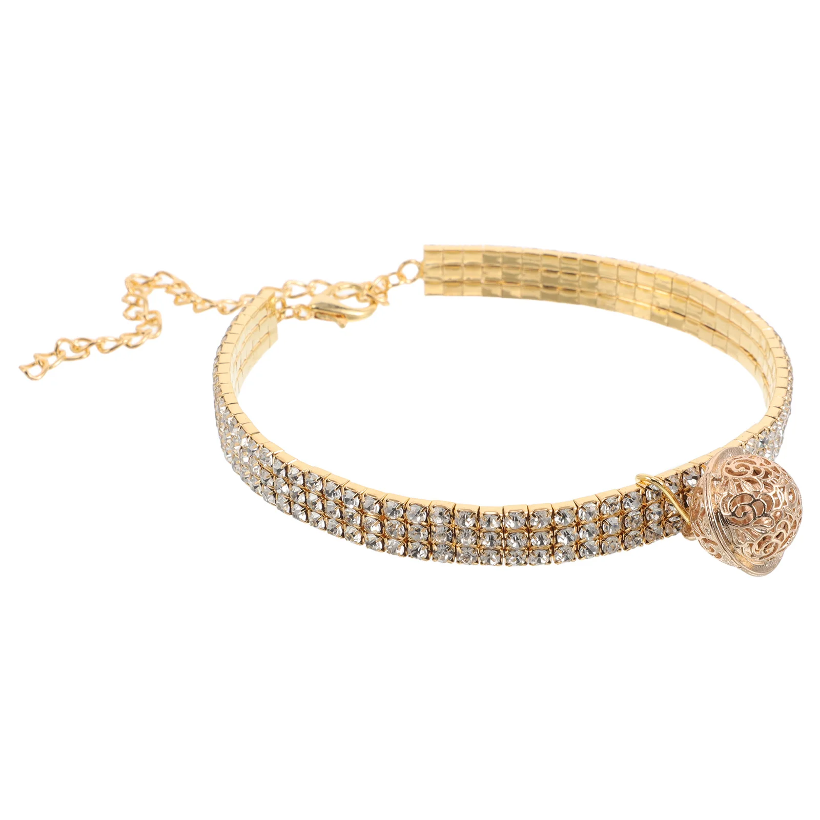 

Elastic Rhinestone Pet Collar Adjustable Sparkly Dog Cat Necklace with Bell Stylish Holiday Party Accessory for Small Pets