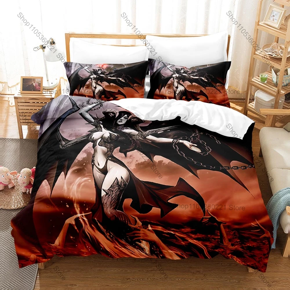 Gorgeous Demoness Horned Dark She-Devil Gothic Flame Fantasy Horror Character Bedding Set Duvet Cover + 2 Pillowcases Gothic