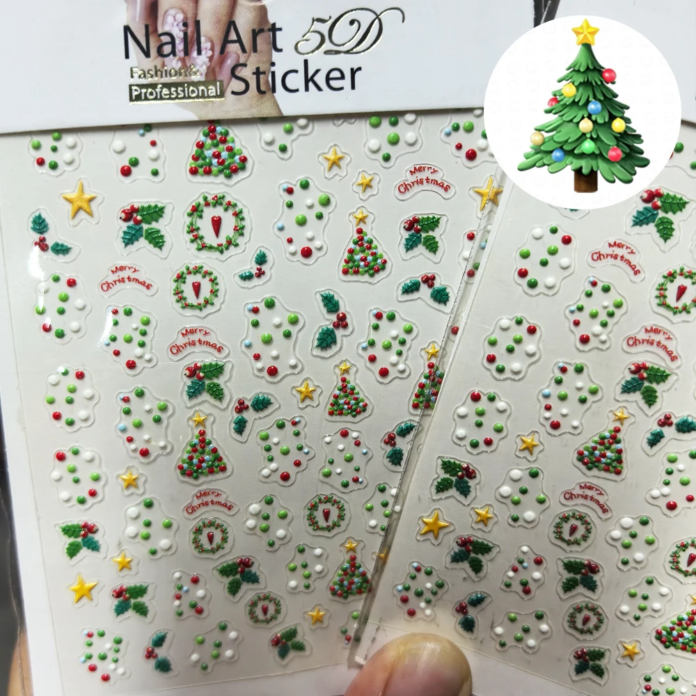 1 pz Rosso-Verde-bianco Dot 5D Natale Nail Art Sticker Morbido Rilievo Autoadesivo Cursore Decalcomania Di Natale FAI DA TE Unghie artistiche forniture