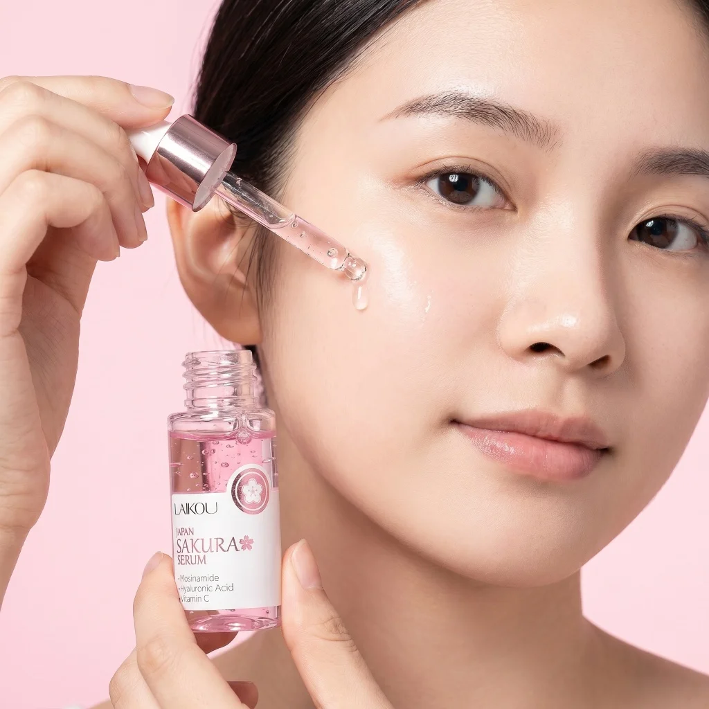 LAIKOU Japan Sakura Serum Niacinamide Vitamin C Hyaluronic Acid Hydrating Brightening Moisturizing Facial Skin Care Essence