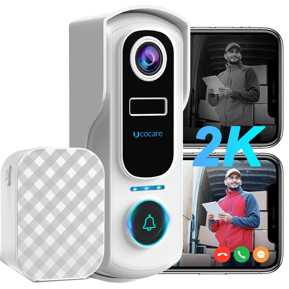 ucocare camera de campainha sem fio wifi campainha de video 2k deteccao humana carrilhao audio bidirecional suporte alexa ip67 a prova dagua p4 01