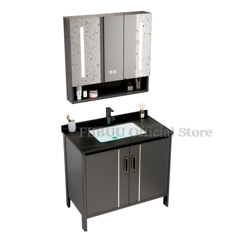 Wall-mounted Bathroom Cabinet with Square Ceramic Washbasin Simple Dressing Storage Cabinet with Mirror and Faucet for Bathroom