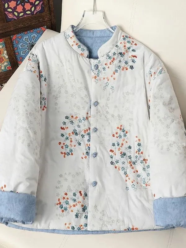 Thiened Double face vêtements coton Jaet femmes rétro imprimé manteau chaud coréen chinois Sle à motifs floraux vêtements d'extérieur artistiques