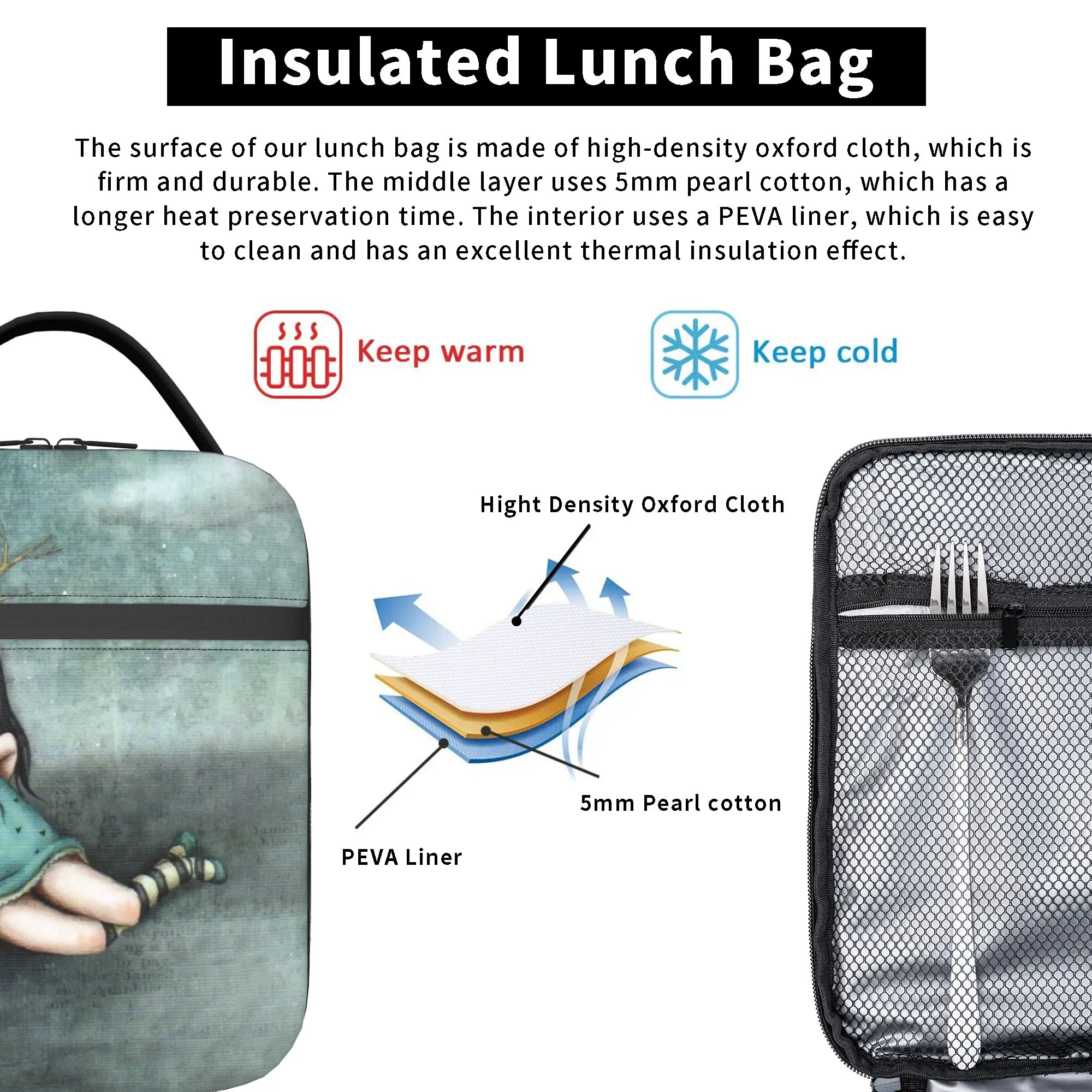 Doll London Insulated Lunch Bags Cooler Bag Reusable,Lunch Container S-Santoro G-Gorjuss High Capacity Tote Lunch Box Travel view 5
