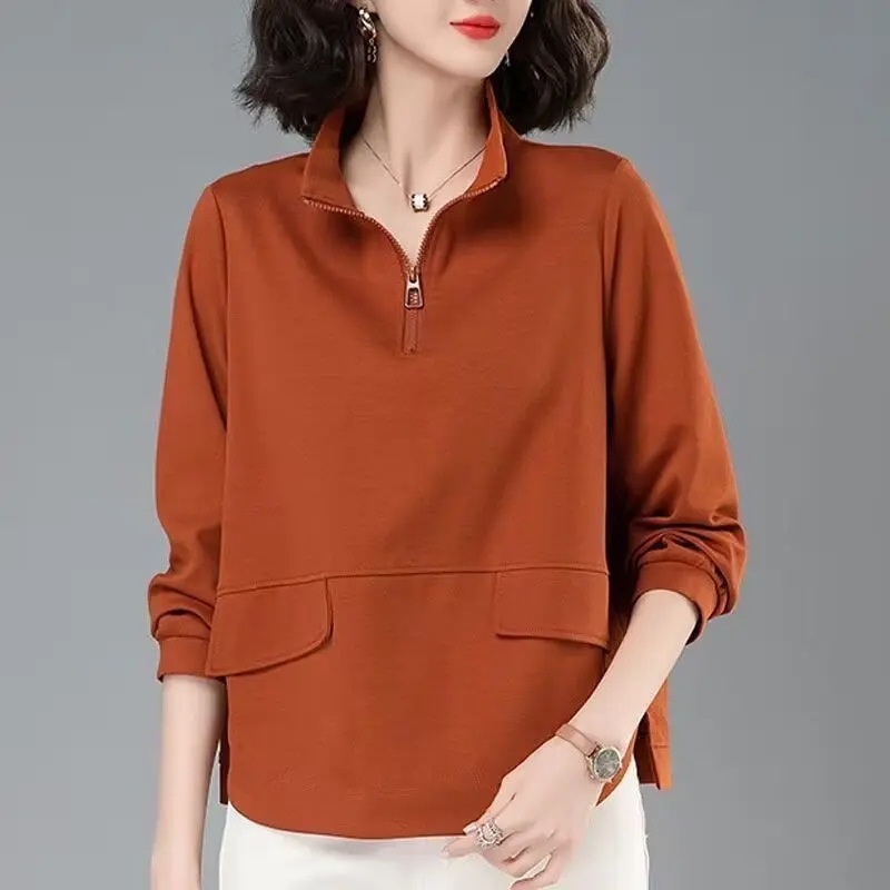 

Модные асимметричные блузки с воротником-стойкой и застежкой-молнией, женская одежда, новинка весны 202, свободные пригородные топы, универсальные рубашки