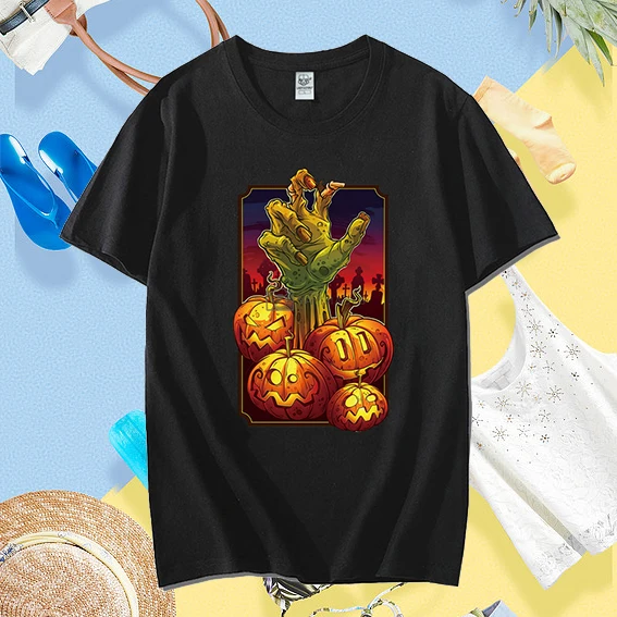 All Saints Day Pumpkin Head Short Sleeve Tshirt Trick or Treat Graphic Printed Funny Women T Shirt Humor Cartoon Man Clothing