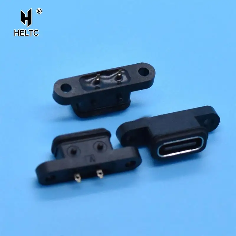 

TYPE C 2Pin Waterproof Female USB C Socket Port With Screw Hole Fast Charge Charging Interface 180 Degree USB Connector 2Pcs