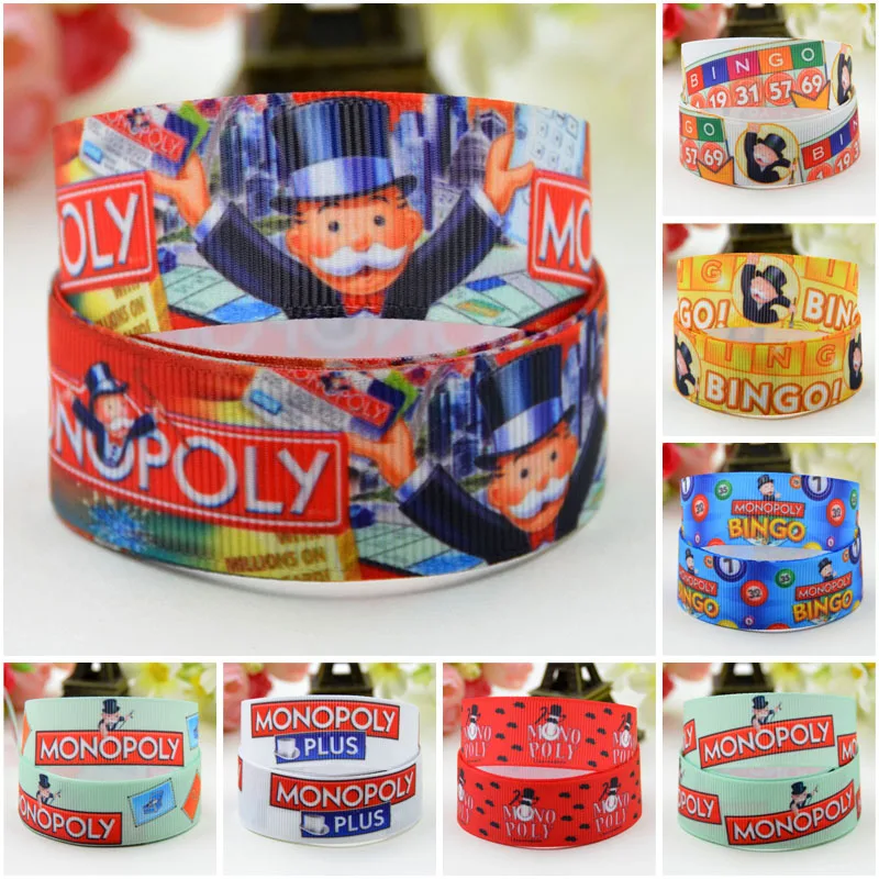 22mm 25mm 38mm 75mm Ruban satin Monopoly Cartoon Character printed Grosgrain Ribbon Hair Accessories party decoration 10 Yards