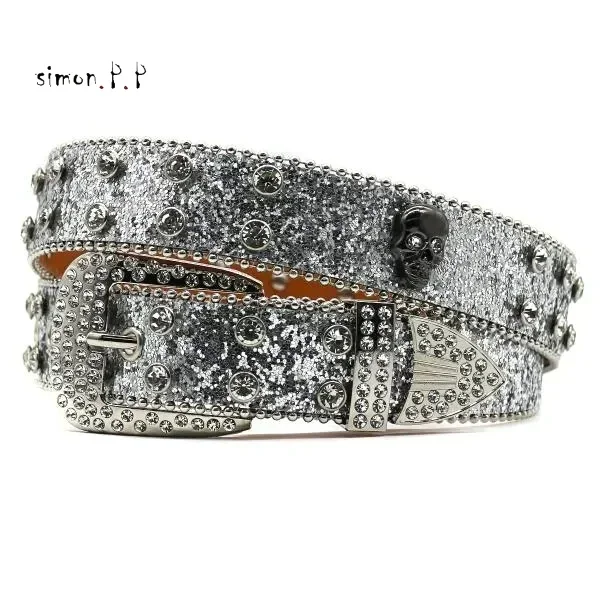 Designer Unisex Belts BB Belt Simon for Owen Men Women Fashion Shiny Skull KOR Diamond Belt Gold BIG Rhinestones Multicolours