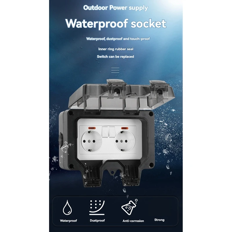 Waterproof Socket Outdoor Wall Power Socket IP66 Waterproof Weather Dust Proof Sockets For Garden Garage Basement EU Plug