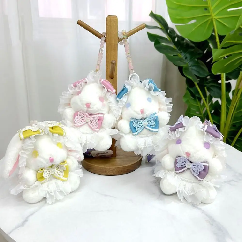 

Princess Pearl Dress Plush Rabbit Keychain Cartoon Soft Rabbit Doll Keyring Kawaii Stuffed Drooping Ear Rabbit Pendant