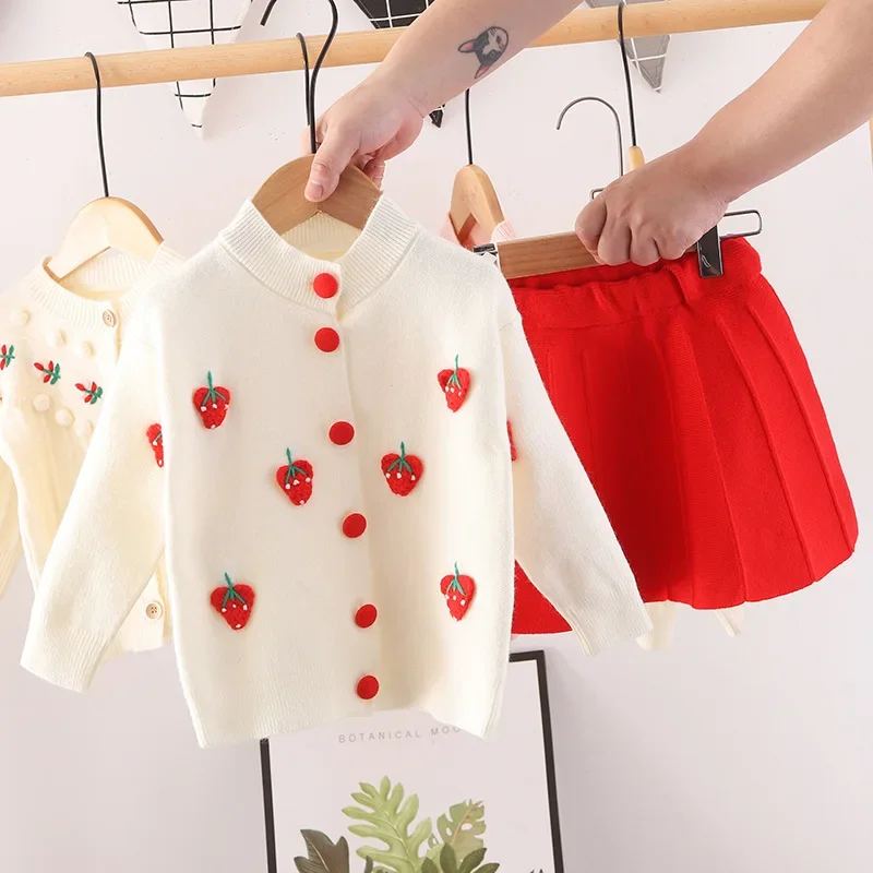 Children\'s Clothing Sets fruit cardigan + skirt 2Pcs Sweater girls clothes set 1 to 6 years baby girl outfit skirt sets