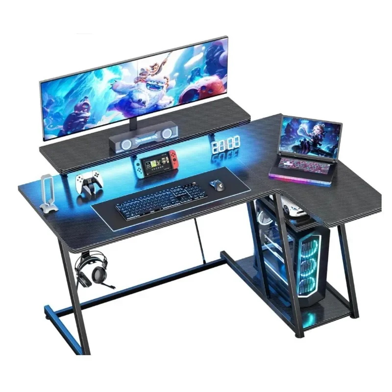 Z Shape Computer Desk with Monitor Stand Home Office Gaming Table Workstation for PC Laptop Study Room Furniture