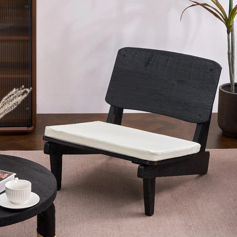 Wabi Sabi Charred Wood V-Leg Sofa Chair Chinese Vintage Solid Wood Lounge Seat Balcony Tea Room Relaxation Armchair