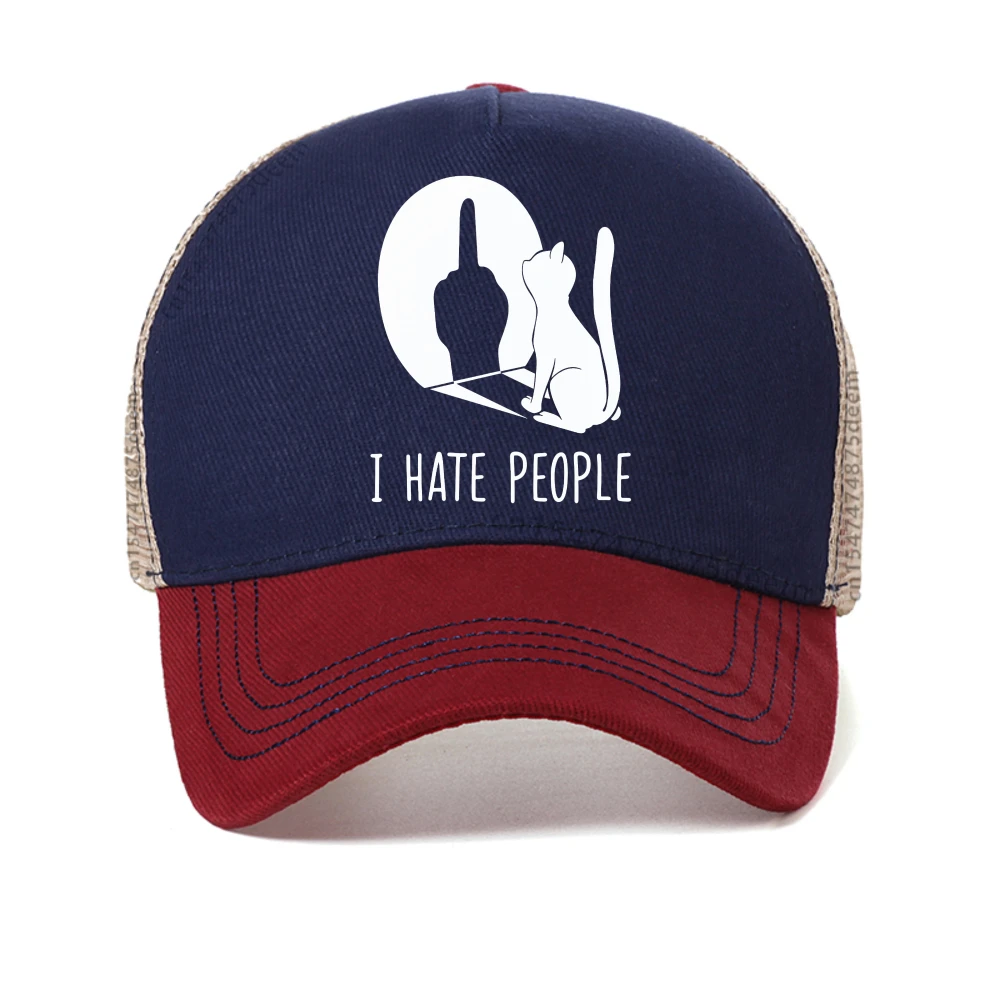 Funny Cat Shadow I Hate People Middle Finger baseball cap Unisex adjustable breathable trucker hats mesh sun Snapback hat