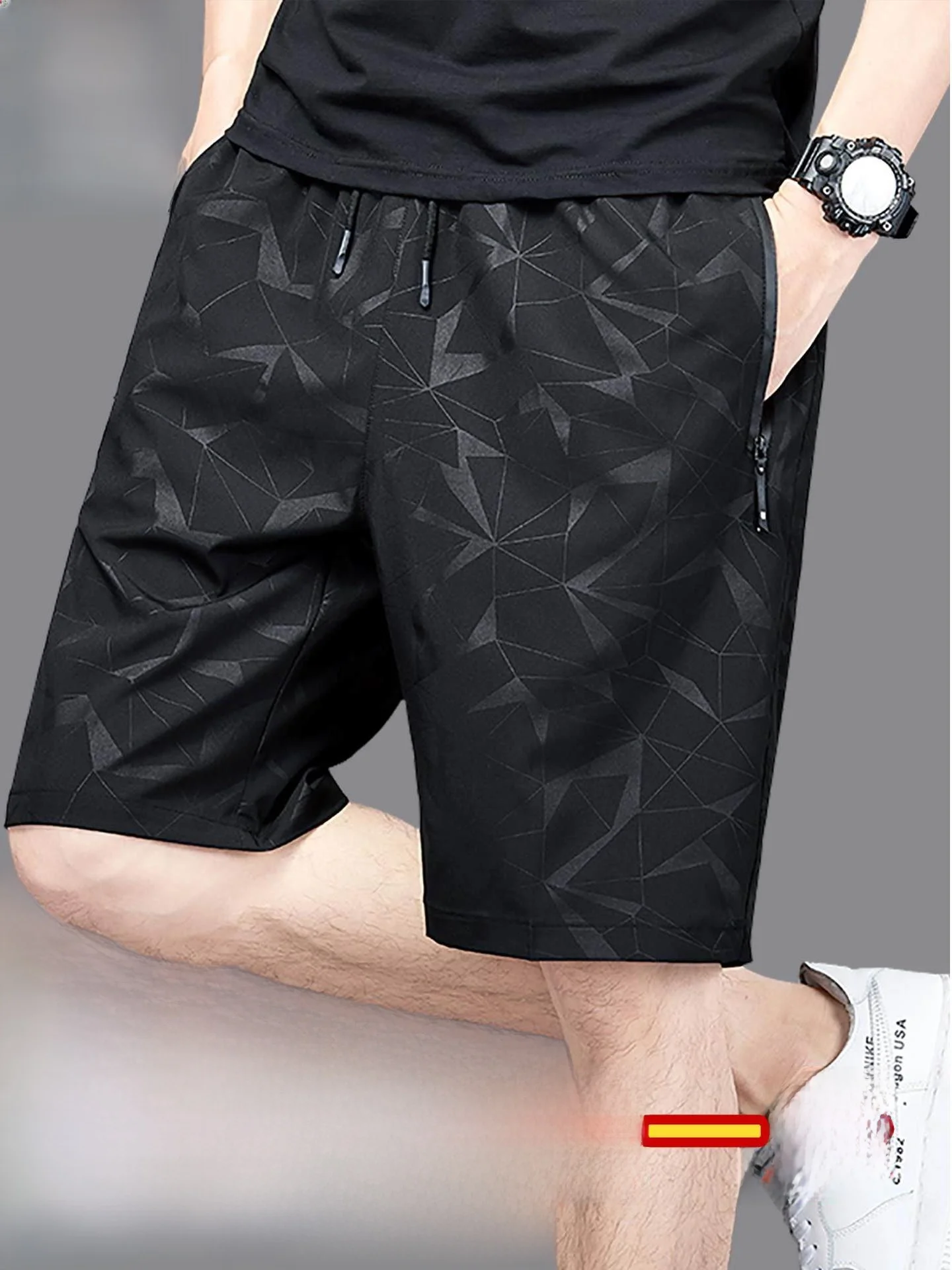 

Мужские летние тонкие быстросохнущие спортивные шорты из ледяного шелка, молодежные, с эластичным поясом, для бега