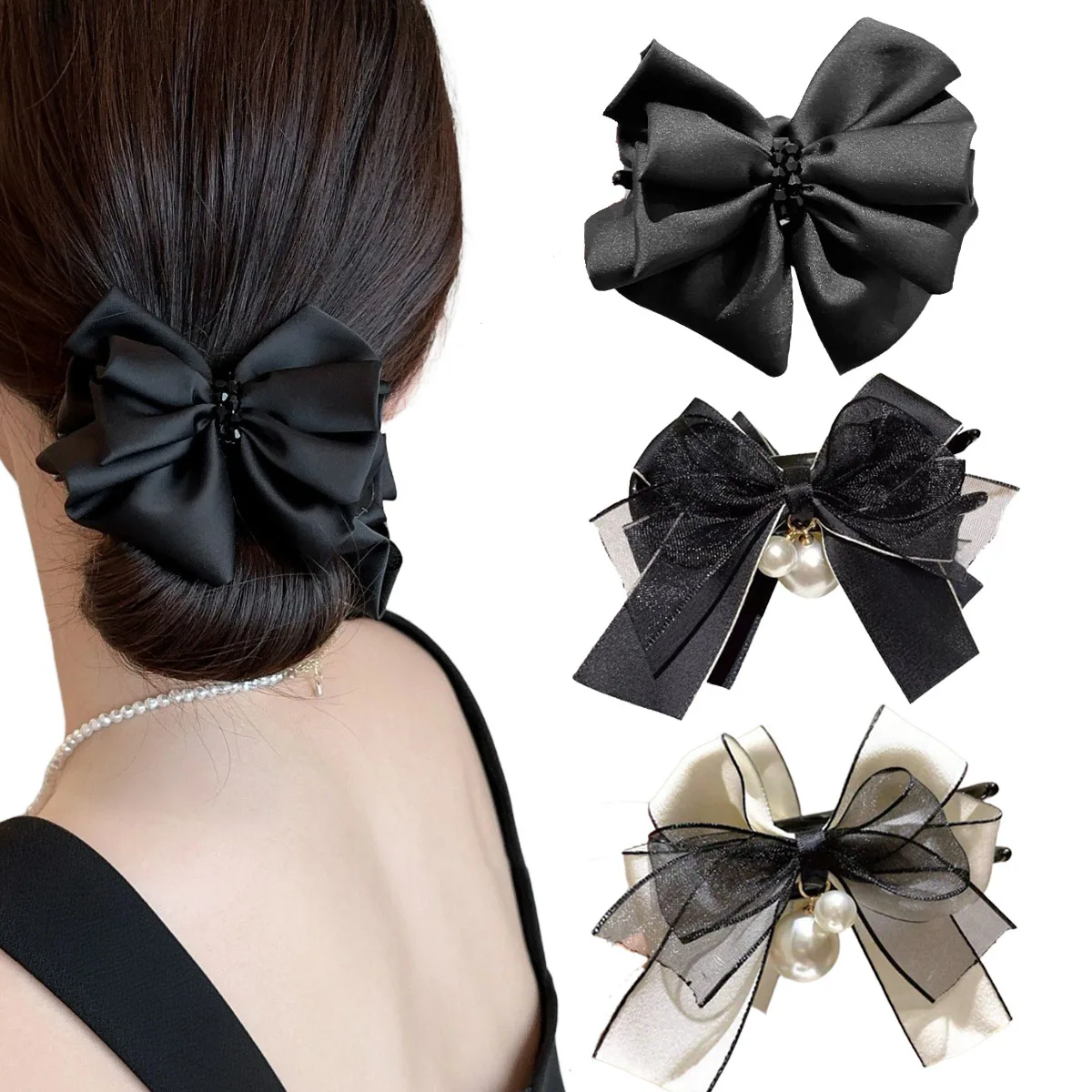 Korean Style High-End Feel Bow Shark Clip Hairpin Ponytail Clip Back Head Bun Maker Hair Styling Tool Hair Accessory for Women view 2