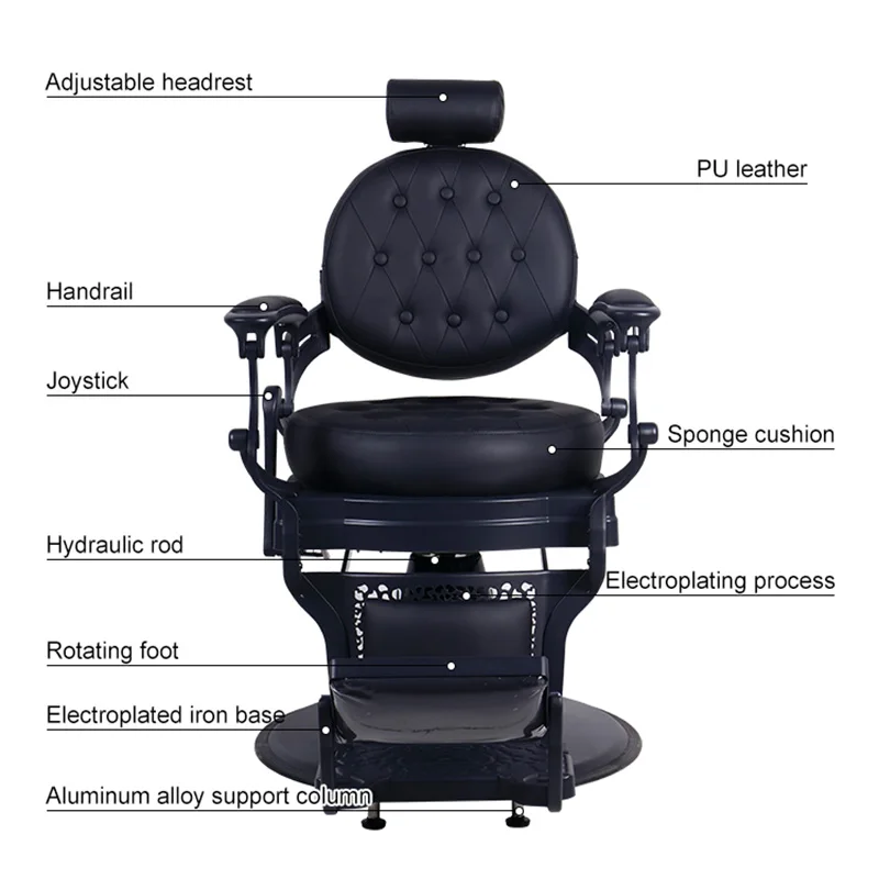 Professional Heavy Duty Hydraulic Pump Black Leather Men's Hair Salon Retro Portable Reclining Premium Barber Shop Chair