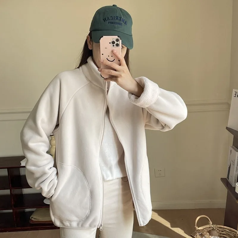 New Warm Double-layer Composite Elastic Skin-friendly Polar Stand-up Collar Coat for Autumn Fashion Unisex Comfortable Versatile