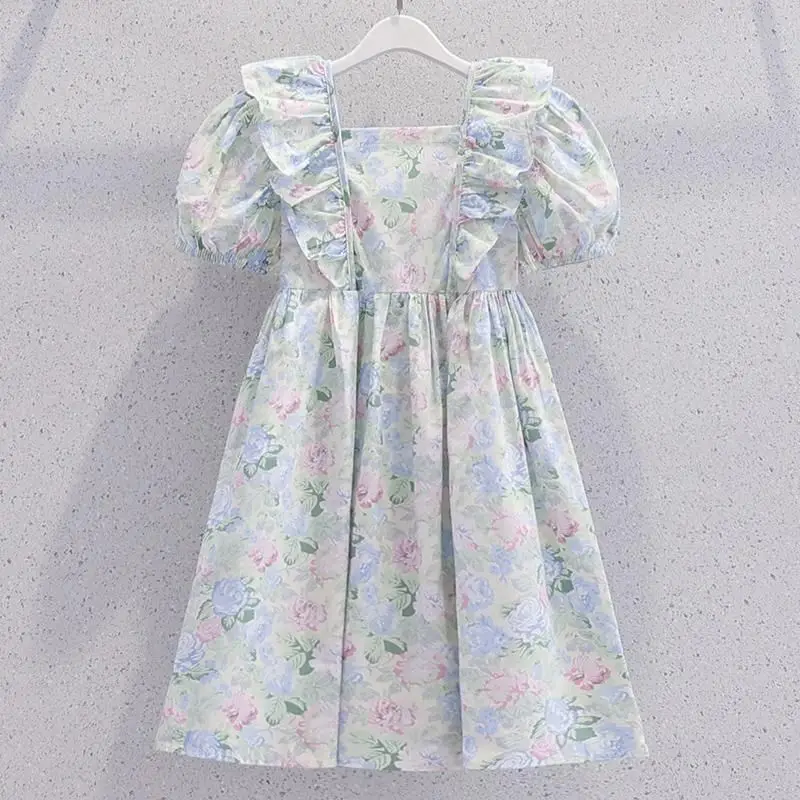 

New Girls Dress Summer 2026 Floral Pattern Beach Dress For Girl Bohemia Princess Children Dresses Costume Teen 6 8 10 12 14 Year