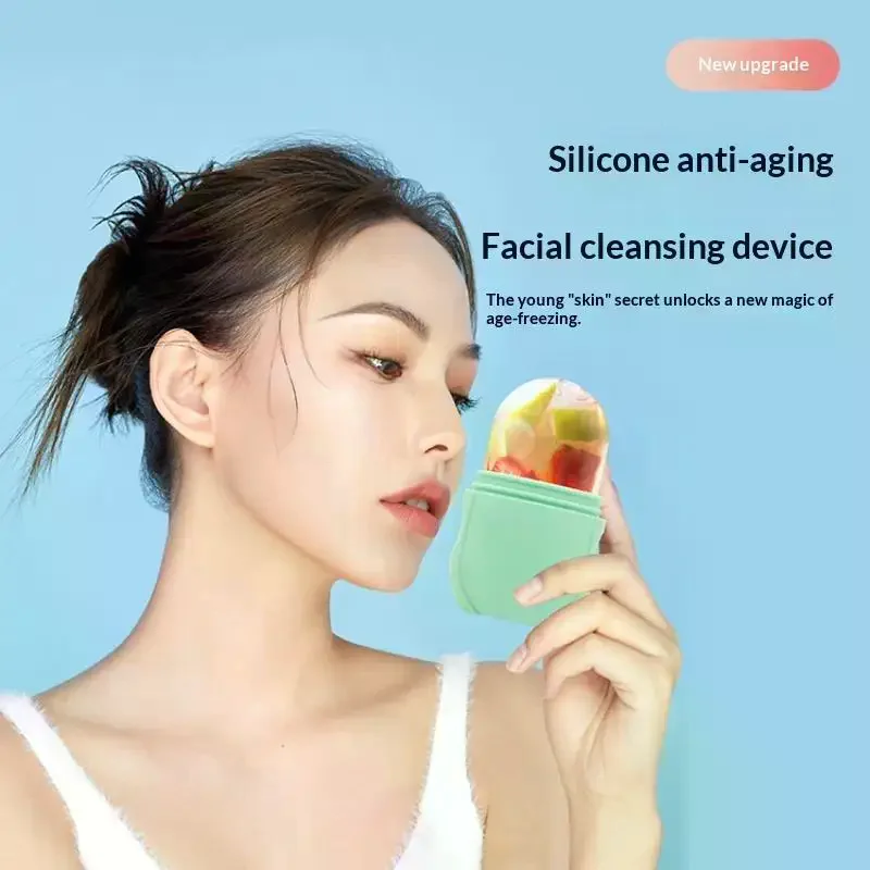 /Kuz/1Pcs Reusable Facial Massage Silicone Face Ice Mold For Beauty Skin Care Face Ice Roller With Cleansing Brush