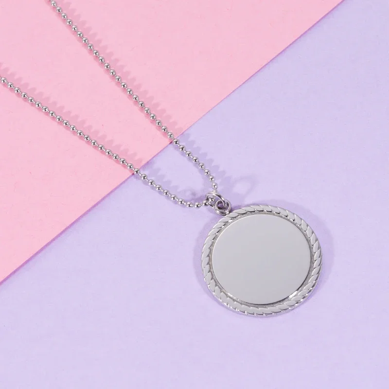 2026New Geometric Lace Disc Pendant Necklace Stainless Steel Ball Chain Necklace DIY Custom Name Logo  Couple Gift