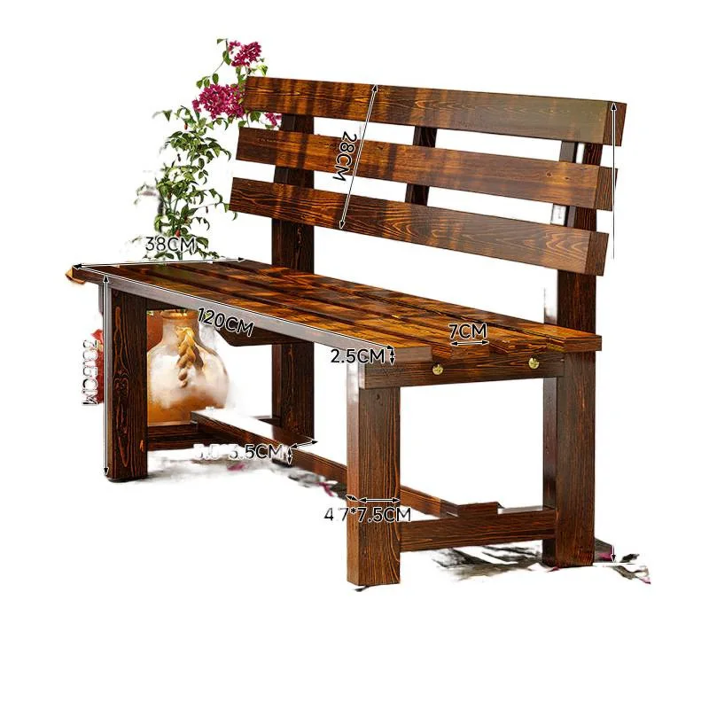 Outdoor preservative wood leisure outdoor solid wood strip stool with backrest park bench courtyard open-air waterproof and sun