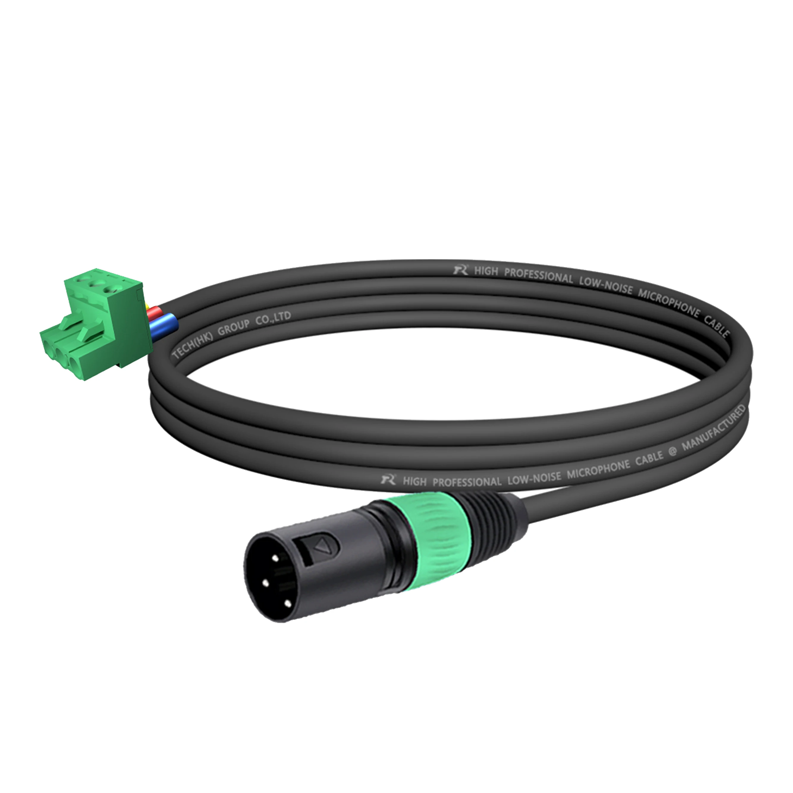 Geräuscharmes Audiokabel, PHX3M/2EDG-5.08 3-poliger Stecker Schraubklemmenblock zu 3P XLR F/M, Schwarze Kabelhülle mit Farbigem Reliefring – Detail 3