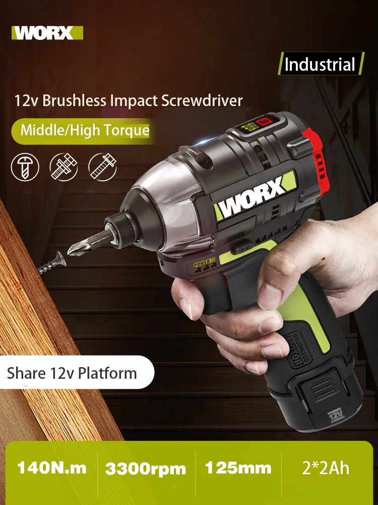 Worx WU132 Cordless Impact Screwdriver Brushless 140Nm BareTool or With One-or-Two Batteries and 1 Charger Univeral 12v Platform